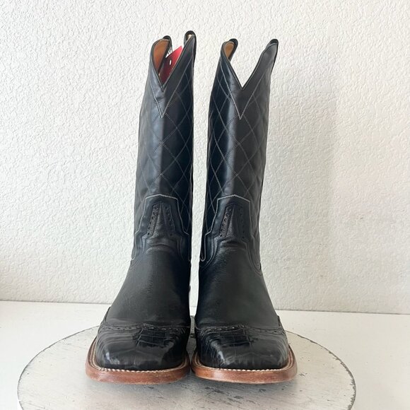 NEW Rod Patrick Mens Cowboy Boots 12.5A Black Caiman Western Square Toe Wing Tip - Picture 5 of 12